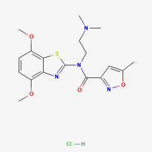 molecular formula C18H23ClN4O4S B2907951 N-(4,7-DIMETHOXY-1,3-BENZOTHIAZOL-2-YL)-N-[2-(DIMETHYLAMINO)ETHYL]-5-METHYL-1,2-OXAZOLE-3-CARBOXAMIDE HYDROCHLORIDE CAS No. 1216461-40-3