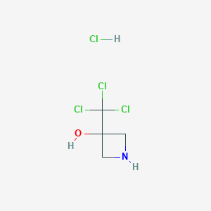 molecular formula C4H7Cl4NO B2907997 3-(Trichloromethyl)azetidin-3-ol;hydrochloride CAS No. 2411298-89-8