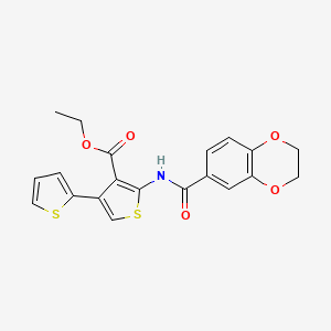 molecular formula C20H17NO5S2 B2908008 ETHYL 5'-(2,3-DIHYDRO-1,4-BENZODIOXINE-6-AMIDO)-[2,3'-BITHIOPHENE]-4'-CARBOXYLATE CAS No. 496028-00-3