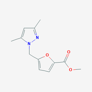 molecular formula C12H14N2O3 B2908060 Methyl 5-((3,5-dimethyl-1H-pyrazol-1-yl)methyl)furan-2-carboxylate CAS No. 374909-94-1