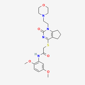 molecular formula C23H30N4O5S B2908124 N-(2,5-dimethoxyphenyl)-2-((1-(2-morpholinoethyl)-2-oxo-2,5,6,7-tetrahydro-1H-cyclopenta[d]pyrimidin-4-yl)thio)acetamide CAS No. 898444-49-0
