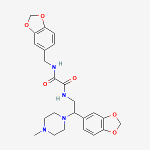 molecular formula C24H28N4O6 B2908149 N'-[2-(2H-1,3-benzodioxol-5-yl)-2-(4-methylpiperazin-1-yl)ethyl]-N-[(2H-1,3-benzodioxol-5-yl)methyl]ethanediamide CAS No. 896338-32-2