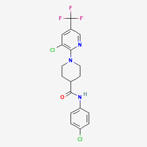 molecular formula C18H16Cl2F3N3O B2908185 N-(4-chlorophenyl)-1-[3-chloro-5-(trifluoromethyl)-2-pyridinyl]-4-piperidinecarboxamide CAS No. 337919-69-4