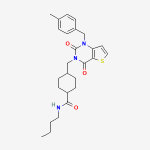 molecular formula C26H33N3O3S B2908186 N-butyl-4-((1-(4-methylbenzyl)-2,4-dioxo-1,2-dihydrothieno[3,2-d]pyrimidin-3(4H)-yl)methyl)cyclohexanecarboxamide CAS No. 932554-15-9