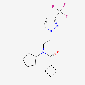 molecular formula C16H22F3N3O B2908281 N-cyclopentyl-N-(2-(3-(trifluoromethyl)-1H-pyrazol-1-yl)ethyl)cyclobutanecarboxamide CAS No. 2034554-74-8