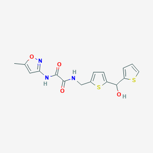 molecular formula C16H15N3O4S2 B2908282 N'-({5-[HYDROXY(THIOPHEN-2-YL)METHYL]THIOPHEN-2-YL}METHYL)-N-(5-METHYL-1,2-OXAZOL-3-YL)ETHANEDIAMIDE CAS No. 1421498-16-9