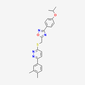 molecular formula C24H24N4O2S B2908284 3-(3,4-Dimethylphenyl)-6-[({3-[4-(propan-2-yloxy)phenyl]-1,2,4-oxadiazol-5-yl}methyl)sulfanyl]pyridazine CAS No. 1112383-79-5
