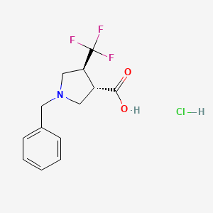 molecular formula C13H15ClF3NO2 B2908294 rac-(3R,4R)-1-benzyl-4-(trifluoromethyl)pyrrolidine-3-carboxylic acid hydrochloride, trans CAS No. 1807891-05-9