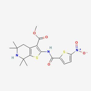 molecular formula C18H21N3O5S2 B2908295 Methyl 5,5,7,7-tetramethyl-2-(5-nitrothiophene-2-carboxamido)-4,5,6,7-tetrahydrothieno[2,3-c]pyridine-3-carboxylate CAS No. 864860-22-0