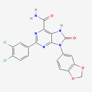 molecular formula C19H11Cl2N5O4 B2908487 9-(2H-1,3-benzodioxol-5-yl)-2-(3,4-dichlorophenyl)-8-oxo-8,9-dihydro-7H-purine-6-carboxamide CAS No. 898422-76-9