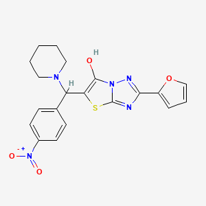 molecular formula C20H19N5O4S B2908501 2-(Furan-2-yl)-5-((4-nitrophenyl)(piperidin-1-yl)methyl)thiazolo[3,2-b][1,2,4]triazol-6-ol CAS No. 896291-78-4