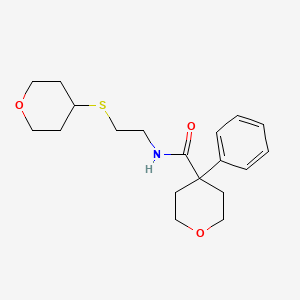molecular formula C19H27NO3S B2908506 N-[2-(oxan-4-ylsulfanyl)ethyl]-4-phenyloxane-4-carboxamide CAS No. 2034424-22-9