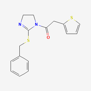 molecular formula C16H16N2OS2 B2908566 1-[2-(benzylsulfanyl)-4,5-dihydro-1H-imidazol-1-yl]-2-(thiophen-2-yl)ethan-1-one CAS No. 851864-48-7