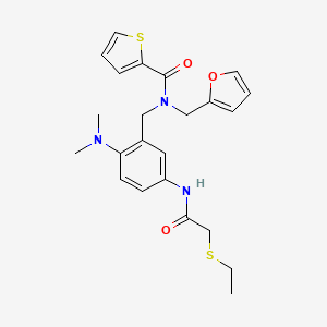 molecular formula C23H27N3O3S2 B2908584 N-[[2-(Dimethylamino)-5-[(2-ethylsulfanylacetyl)amino]phenyl]methyl]-N-(furan-2-ylmethyl)thiophene-2-carboxamide CAS No. 2253631-45-5