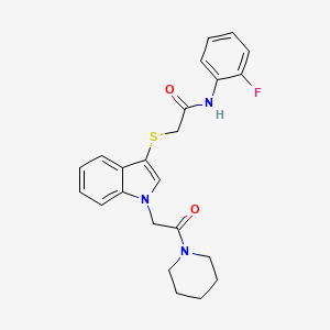 molecular formula C23H24FN3O2S B2908644 N-(2-fluorophenyl)-2-({1-[2-oxo-2-(piperidin-1-yl)ethyl]-1H-indol-3-yl}sulfanyl)acetamide CAS No. 878052-80-3