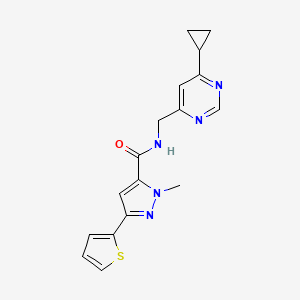 molecular formula C17H17N5OS B2908734 N-[(6-cyclopropylpyrimidin-4-yl)methyl]-1-methyl-3-(thiophen-2-yl)-1H-pyrazole-5-carboxamide CAS No. 2194847-92-0