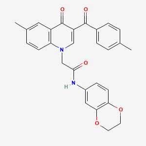 molecular formula C28H24N2O5 B2908907 N-(2,3-dihydro-1,4-benzodioxin-6-yl)-2-[6-methyl-3-(4-methylbenzoyl)-4-oxo-1,4-dihydroquinolin-1-yl]acetamide CAS No. 895650-53-0