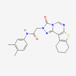 N-(3,4-dimethylphenyl)-2-{5-oxo-10-thia-3,4,6,8-tetraazatetracyclo[7.7.0.0^{2,6}.0^{11,16}]hexadeca-1(9),2,7,11(16)-tetraen-4-yl}acetamide