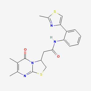 molecular formula C20H20N4O2S2 B2908981 2-(6,7-dimethyl-5-oxo-3,5-dihydro-2H-thiazolo[3,2-a]pyrimidin-3-yl)-N-(2-(2-methylthiazol-4-yl)phenyl)acetamide CAS No. 1705188-42-6