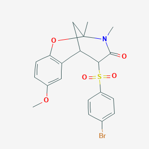 molecular formula C20H20BrNO5S B2908985 5-((4-bromophenyl)sulfonyl)-8-methoxy-2,3-dimethyl-5,6-dihydro-2H-2,6-methanobenzo[g][1,3]oxazocin-4(3H)-one CAS No. 1052612-15-3