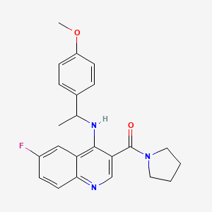 (6-Fluoro-4-((1-(4-methoxyphenyl)ethyl)amino)quinolin-3-yl)(pyrrolidin-1-yl)methanone