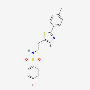 B2909023 4-fluoro-N-[2-[4-methyl-2-(4-methylphenyl)-1,3-thiazol-5-yl]ethyl]benzenesulfonamide CAS No. 893994-68-8
