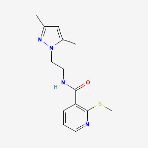 molecular formula C14H18N4OS B2909082 N-(2-(3,5-dimethyl-1H-pyrazol-1-yl)ethyl)-2-(methylthio)nicotinamide CAS No. 1226432-26-3