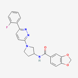 molecular formula C22H19FN4O3 B2909151 N-(1-(6-(2-fluorophenyl)pyridazin-3-yl)pyrrolidin-3-yl)benzo[d][1,3]dioxole-5-carboxamide CAS No. 1396855-89-2