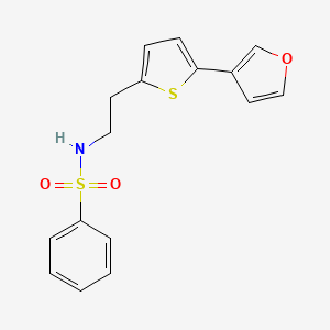molecular formula C16H15NO3S2 B2909244 N-(2-(5-(furan-3-yl)thiophen-2-yl)ethyl)benzenesulfonamide CAS No. 2034596-54-6