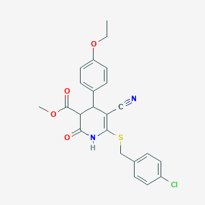 molecular formula C23H21ClN2O4S B2909278 Methyl 6-((4-chlorobenzyl)thio)-5-cyano-4-(4-ethoxyphenyl)-2-oxo-1,2,3,4-tetrahydropyridine-3-carboxylate CAS No. 370851-03-9
