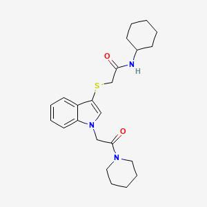 molecular formula C23H31N3O2S B2909323 N-CYCLOHEXYL-2-({1-[2-OXO-2-(PIPERIDIN-1-YL)ETHYL]-1H-INDOL-3-YL}SULFANYL)ACETAMIDE CAS No. 878053-26-0