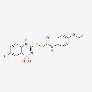 molecular formula C17H16FN3O4S2 B2909326 N-(4-ethoxyphenyl)-2-((7-fluoro-1,1-dioxido-4H-benzo[e][1,2,4]thiadiazin-3-yl)thio)acetamide CAS No. 886954-84-3