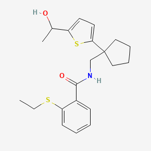 2-(ethylthio)-N-((1-(5-(1-hydroxyethyl)thiophen-2-yl)cyclopentyl)methyl)benzamide