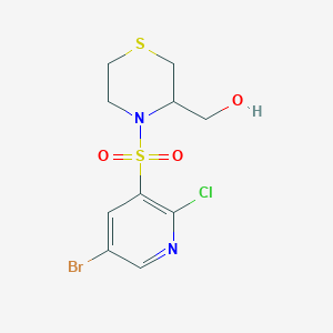 molecular formula C10H12BrClN2O3S2 B2909336 {4-[(5-Bromo-2-chloropyridin-3-yl)sulfonyl]thiomorpholin-3-yl}methanol CAS No. 1797246-23-1