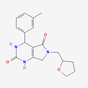 molecular formula C18H21N3O3 B2909338 6-((tetrahydrofuran-2-yl)methyl)-4-(m-tolyl)-3,4,6,7-tetrahydro-1H-pyrrolo[3,4-d]pyrimidine-2,5-dione CAS No. 946218-76-4