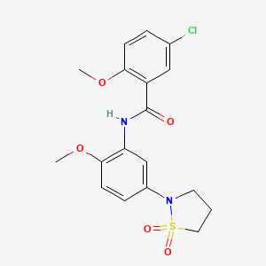 molecular formula C18H19ClN2O5S B2909415 5-chloro-N-(5-(1,1-dioxidoisothiazolidin-2-yl)-2-methoxyphenyl)-2-methoxybenzamide CAS No. 1005297-12-0