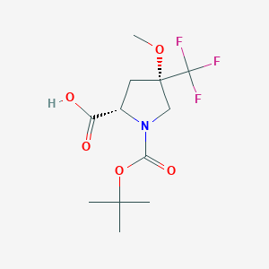 molecular formula C12H18F3NO5 B2909417 (2S,4S)-1-[(tert-butoxy)carbonyl]-4-methoxy-4-(trifluoromethyl)pyrrolidine-2-carboxylic acid CAS No. 2137081-66-2