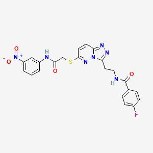 molecular formula C22H18FN7O4S B2909419 4-fluoro-N-(2-(6-((2-((3-nitrophenyl)amino)-2-oxoethyl)thio)-[1,2,4]triazolo[4,3-b]pyridazin-3-yl)ethyl)benzamide CAS No. 897619-80-6