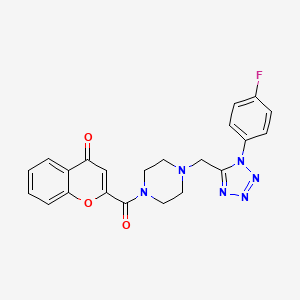 molecular formula C22H19FN6O3 B2909422 2-(4-((1-(4-fluorophenyl)-1H-tetrazol-5-yl)methyl)piperazine-1-carbonyl)-4H-chromen-4-one CAS No. 1049480-94-5