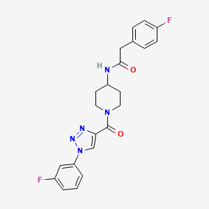 molecular formula C22H21F2N5O2 B2909426 2-(4-fluorophenyl)-N-(1-(1-(3-fluorophenyl)-1H-1,2,3-triazole-4-carbonyl)piperidin-4-yl)acetamide CAS No. 1251673-44-5