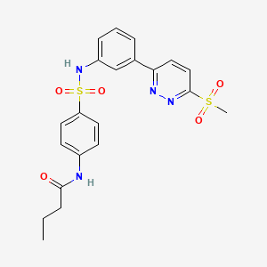 molecular formula C21H22N4O5S2 B2909431 N-(4-(N-(3-(6-(methylsulfonyl)pyridazin-3-yl)phenyl)sulfamoyl)phenyl)butyramide CAS No. 921793-30-8