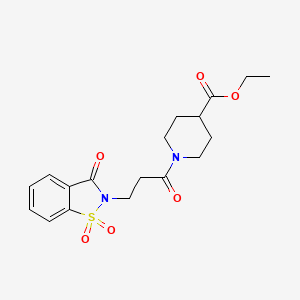 molecular formula C18H22N2O6S B2909463 ethyl 1-(3-(1,1-dioxido-3-oxobenzo[d]isothiazol-2(3H)-yl)propanoyl)piperidine-4-carboxylate CAS No. 899995-80-3