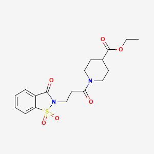 ethyl 1-(3-(1,1-dioxido-3-oxobenzo[d]isothiazol-2(3H)-yl)propanoyl)piperidine-4-carboxylate