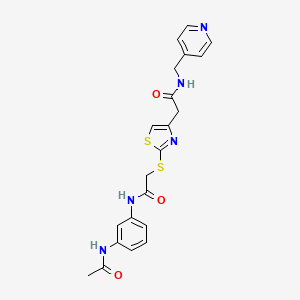 molecular formula C21H21N5O3S2 B2909470 N-(3-acetamidophenyl)-2-((4-(2-oxo-2-((pyridin-4-ylmethyl)amino)ethyl)thiazol-2-yl)thio)acetamide CAS No. 953927-77-0