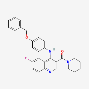 molecular formula C28H26FN3O2 B2909486 (4-((4-(Benzyloxy)phenyl)amino)-6-fluoroquinolin-3-yl)(piperidin-1-yl)methanone CAS No. 1358632-35-5