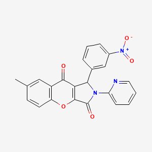 molecular formula C23H15N3O5 B2909487 7-Methyl-1-(3-nitrophenyl)-2-(pyridin-2-yl)-1,2-dihydrochromeno[2,3-c]pyrrole-3,9-dione CAS No. 634567-95-6