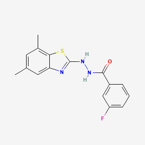 molecular formula C16H14FN3OS B2909498 N'-(5,7-dimethyl-1,3-benzothiazol-2-yl)-3-fluorobenzohydrazide CAS No. 851987-48-9