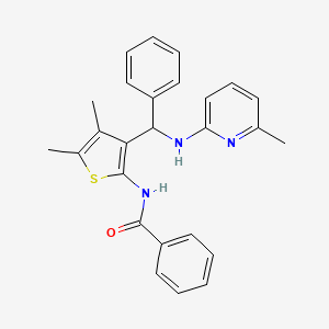 molecular formula C26H25N3OS B2909508 N-(4,5-dimethyl-3-{[(6-methylpyridin-2-yl)amino](phenyl)methyl}thiophen-2-yl)benzamide CAS No. 631858-09-8