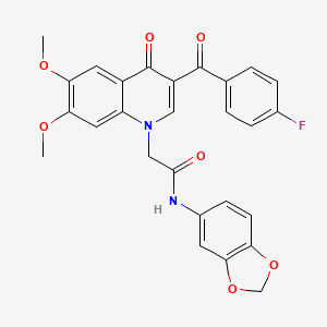 molecular formula C27H21FN2O7 B2909582 N-(2H-1,3-benzodioxol-5-yl)-2-[3-(4-fluorobenzoyl)-6,7-dimethoxy-4-oxo-1,4-dihydroquinolin-1-yl]acetamide CAS No. 866590-02-5