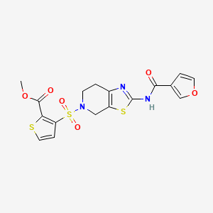 molecular formula C17H15N3O6S3 B2909613 methyl 3-((2-(furan-3-carboxamido)-6,7-dihydrothiazolo[5,4-c]pyridin-5(4H)-yl)sulfonyl)thiophene-2-carboxylate CAS No. 1428375-02-3